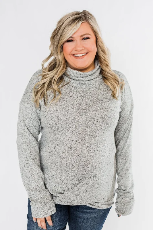 Valentine's Special Twist of Winter Cowl Neck Top- Heather Grey