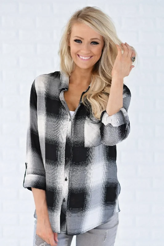 Bid Farewell To The Old Season Black and Cream Button Up Plaid Top