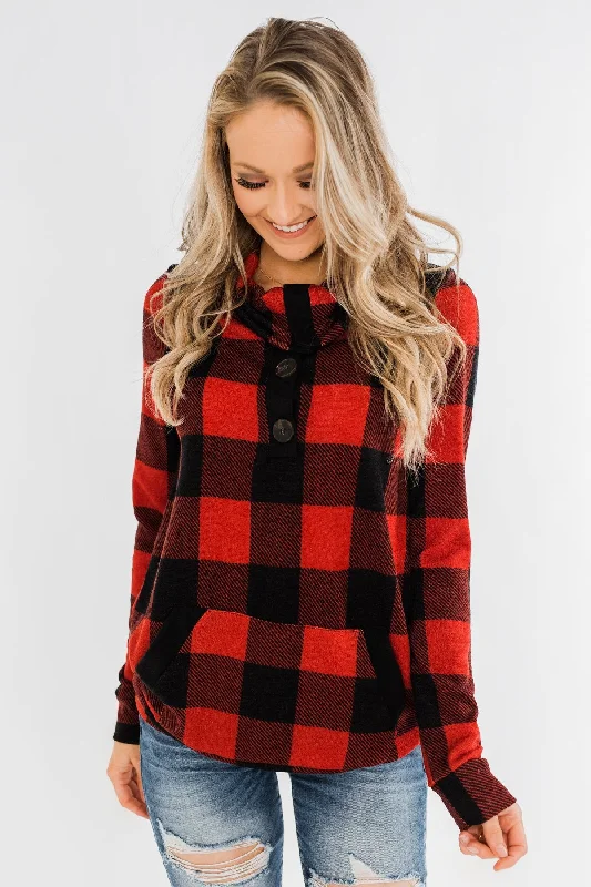 Special Offer Feelings Like This Cowl Neck Top- Buffalo Plaid