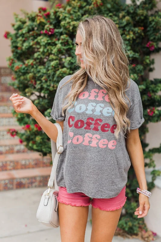 Get More, Spend Less Multi-Colored "Coffee" Short Sleeve Top- Charcoal