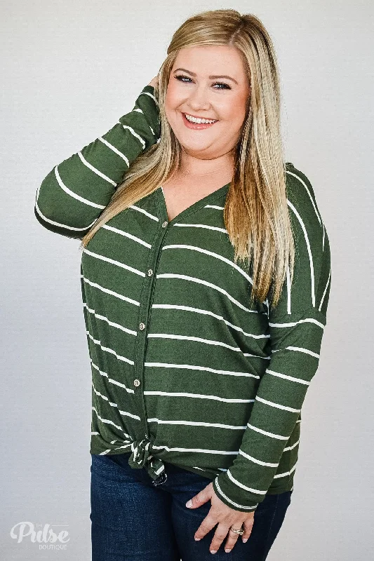 Casual Yet Chic Sales Caught Up to You Long Sleeve Striped Top- Green