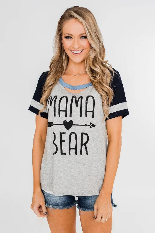 Get Ready For The Weekend With Big Savings Raglan "Mama Bear" Short Sleeve Top- Heather Grey & Navy Get Ready For The Weekend With Big Savings Raglan "Mama Bear" Short Sleeve Top- Heather Grey & Navy