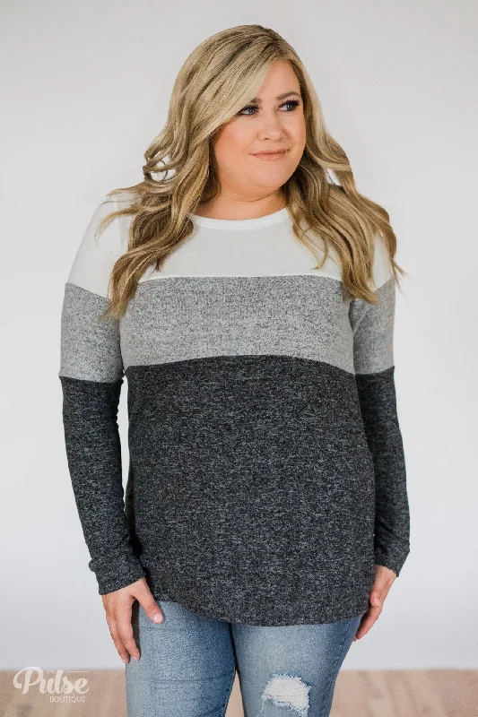 Street Chic Discounts Lookin' Cute In A Color Block Top- Grey & Ivory