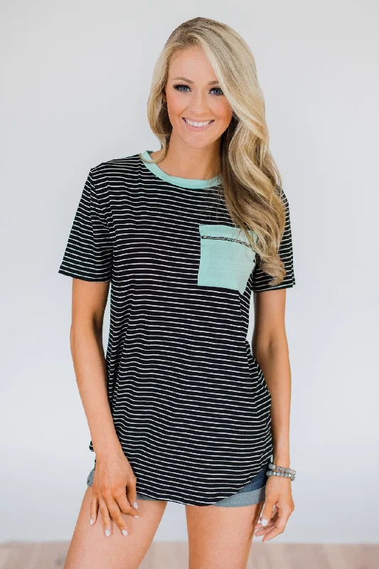 Style Without Limits Move to the Beat Striped Pocket Top- Mint