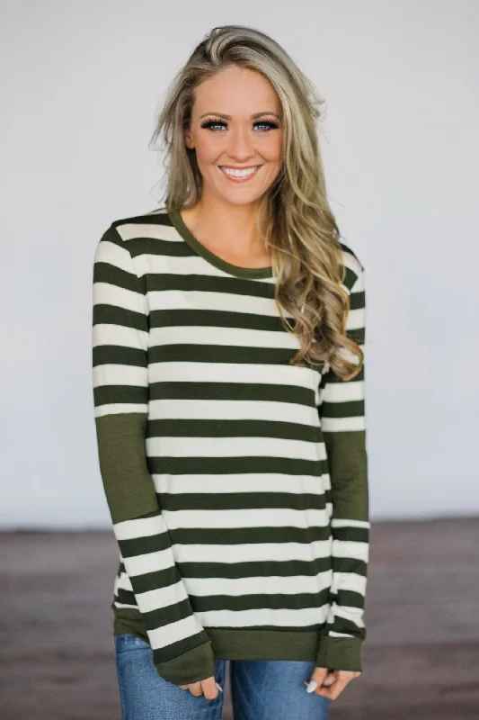 Style Redefined Dreams of Romance Olive Striped Top