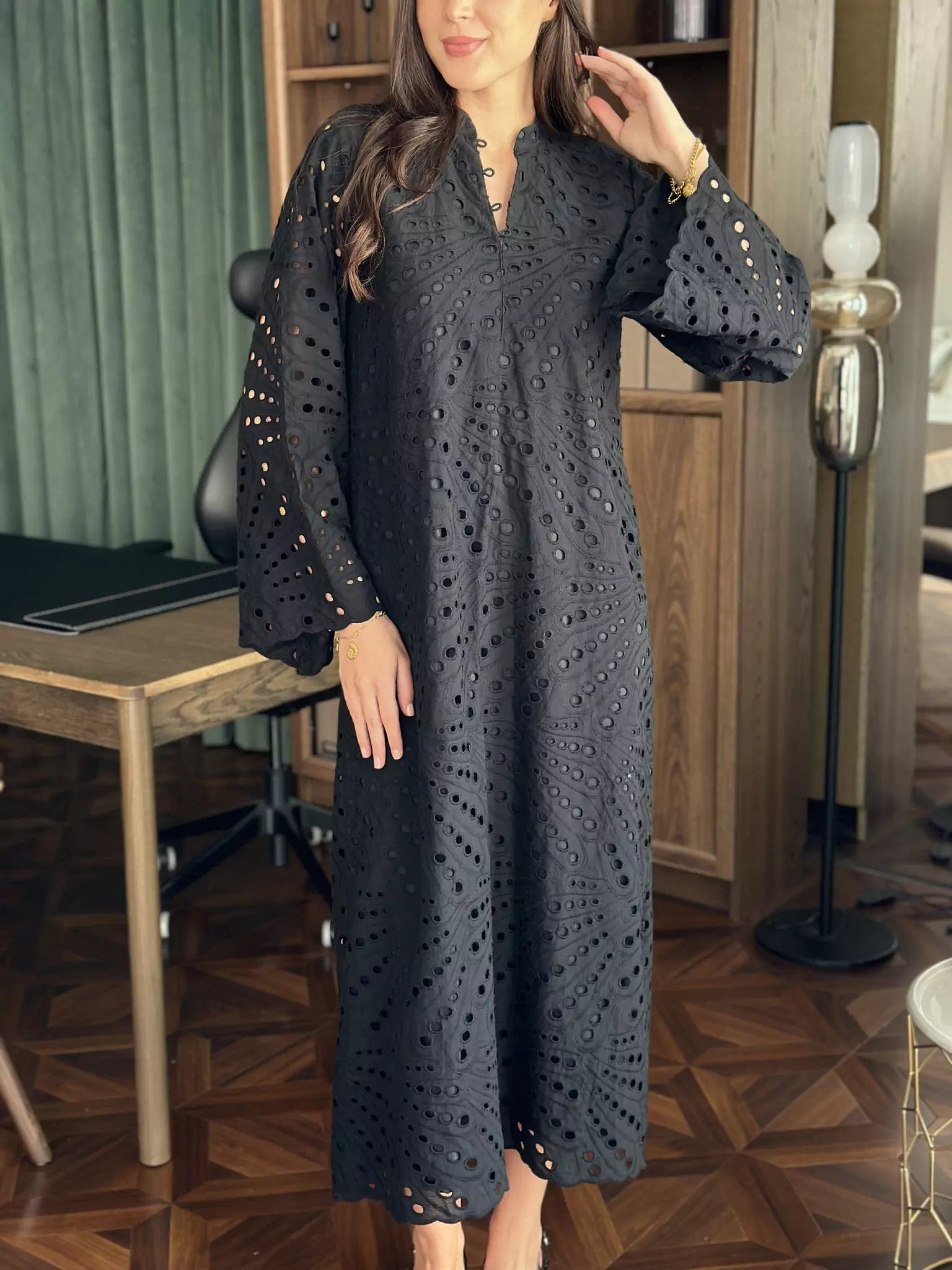 Fashion Frontiers Ione Black Long Cutwork Shirt