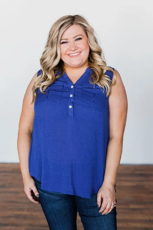 Fashion Forward Femininity I Love Everything 3 Button Top- Royal Blue