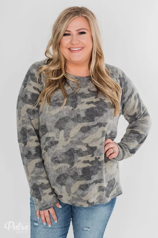 Limited Time Special Offer Fleece Pullover Top- Grey Camo