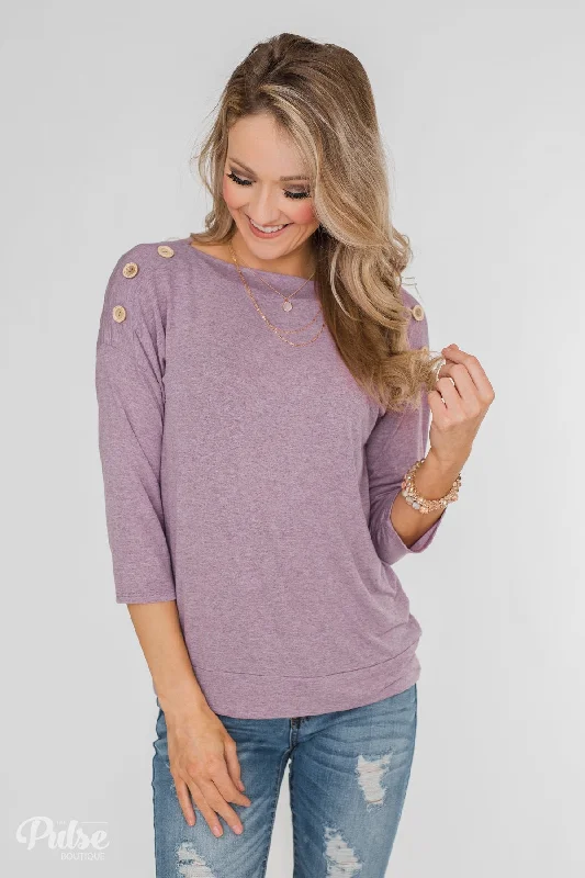 Great Fashion, Even Better Prices Cute As A Button 3/4 Sleeve Top- Lavender