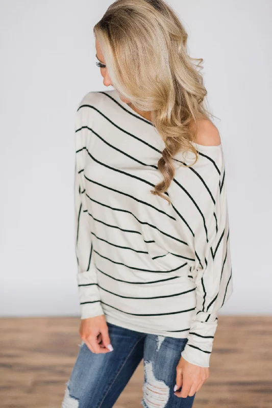 Daring Fashion Promotions Captivated by Love Striped Top ~ White