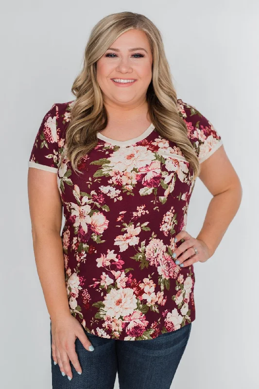 Limited Stock, Grab Yours Today Love Grows Floral V-Neck Top- Eggplant