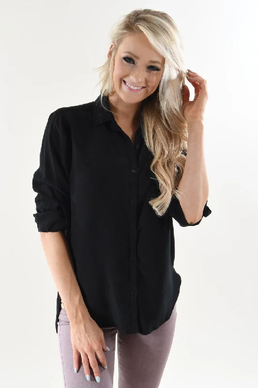 Trend Leading Collection Essential Button Up Top ~ Black