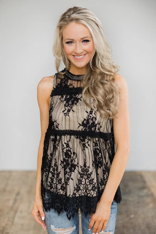 Quick Grab Deals Love's On My Mind Top - Black Lace