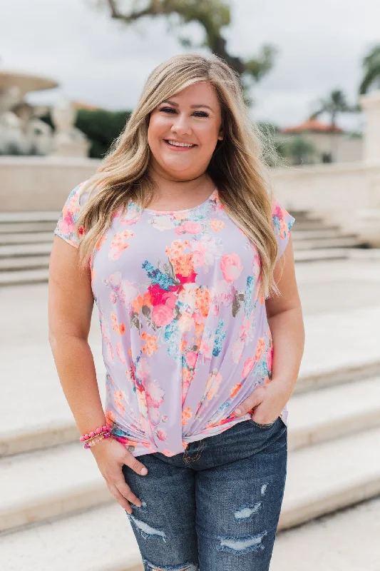 Timeless Elegance Sale Coral Floral Knot Top- Lilac