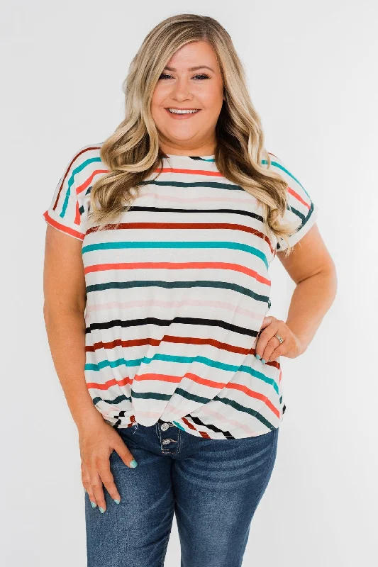 Elegant Designs At Reduced Prices Caught Me Happy Striped Knot Top- Multi-Colored