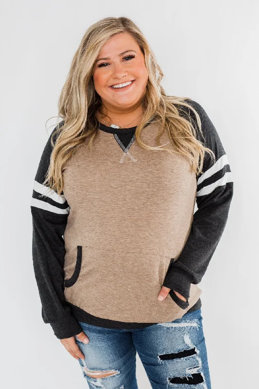Special Offer For You Just Being Me Raglan Top- Charcoal & Mocha