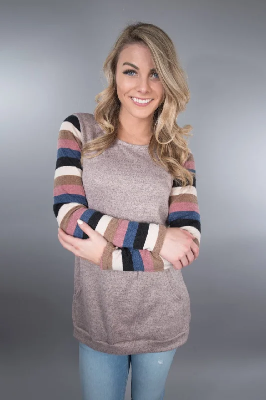 Don't Miss Out Striped Sleeve Tunic Top ~ Mauve