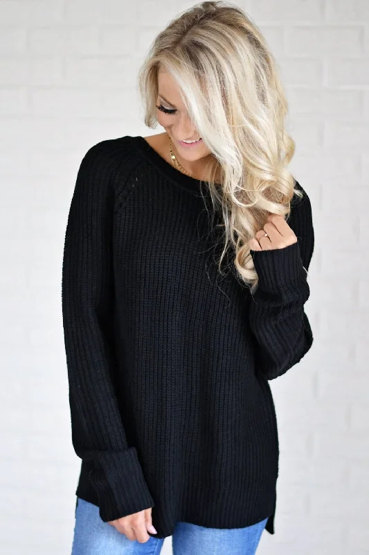 This Weekend Only – Huge Savings Knit Back Lace Up Top ~ Black