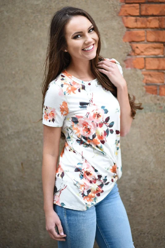 Elevated Casual Discounts Sherbert Floral Short Sleeve Top