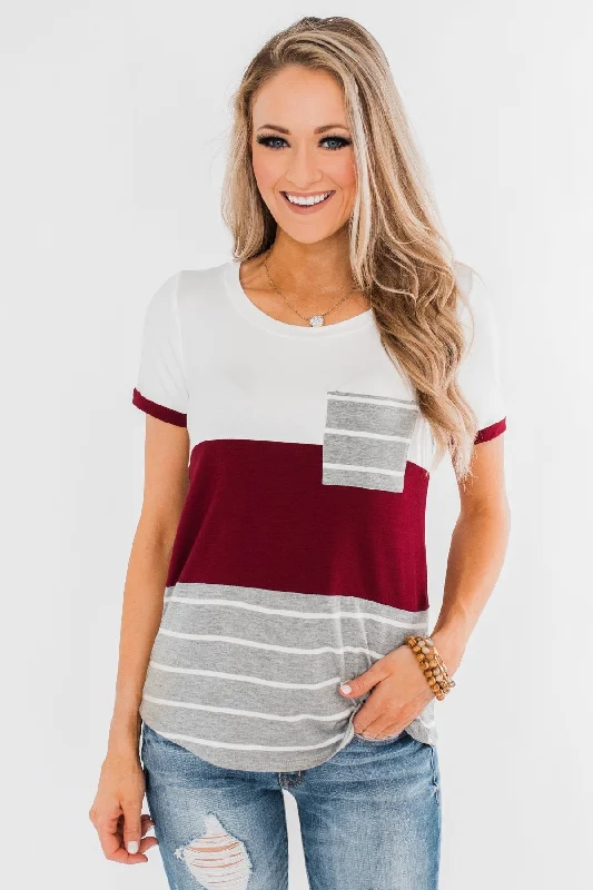 Mega Sales Right Here With Me Color Block Top- Ivory & Burgundy