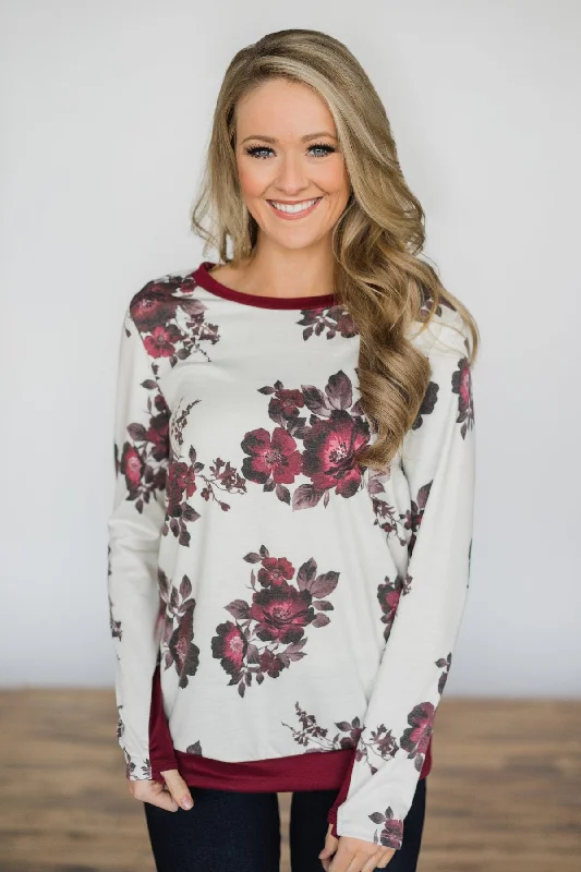 Avant-Garde Style Promotions You're Still the One Floral Top - Burgundy