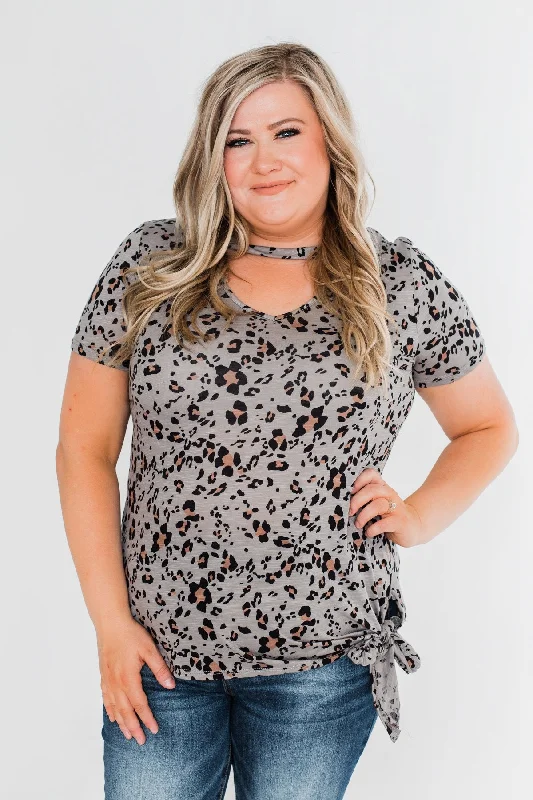 Shop More, Save More This Weekend Into The Wild Leopard Tie Top- Slate Grey
