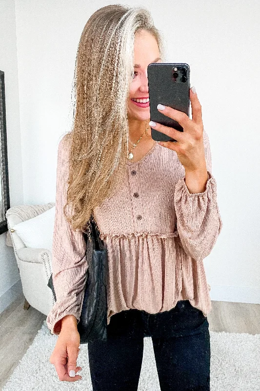 Final Sale Buttoned Up Beauty Knit Babydoll Top- Natural