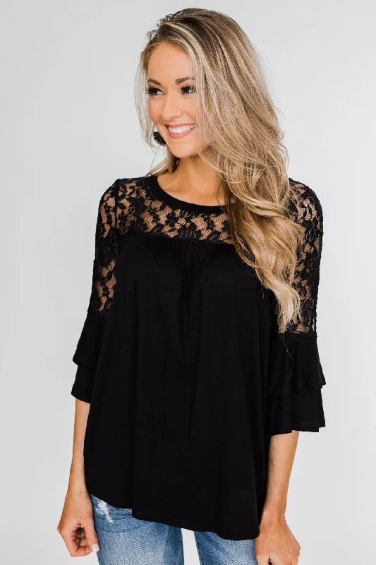 Fashion Sale Right Beside Me Lace & Ruffles Top- Black