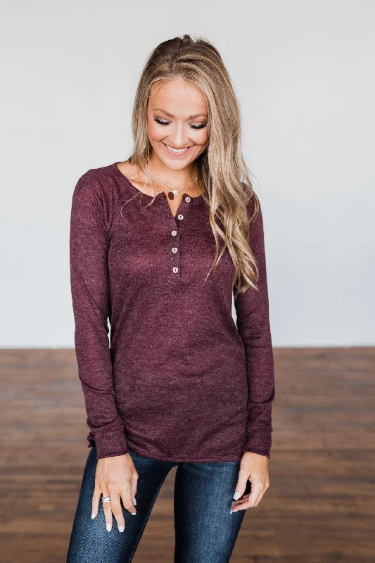 Discover Promotions The Time Of My Life Button Henley Top- Burgundy
