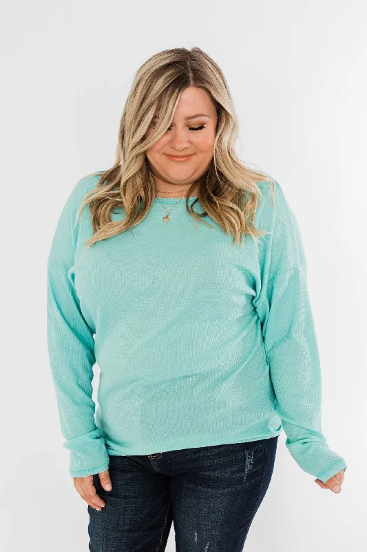 Contemporary Casual Deals Lightweight Long Sleeve Thermal Top- Mint Blue