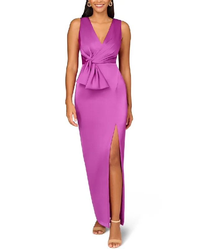 Women's Plus-Size Attire Aidan Mattox Crepe Back Satin Column Gown