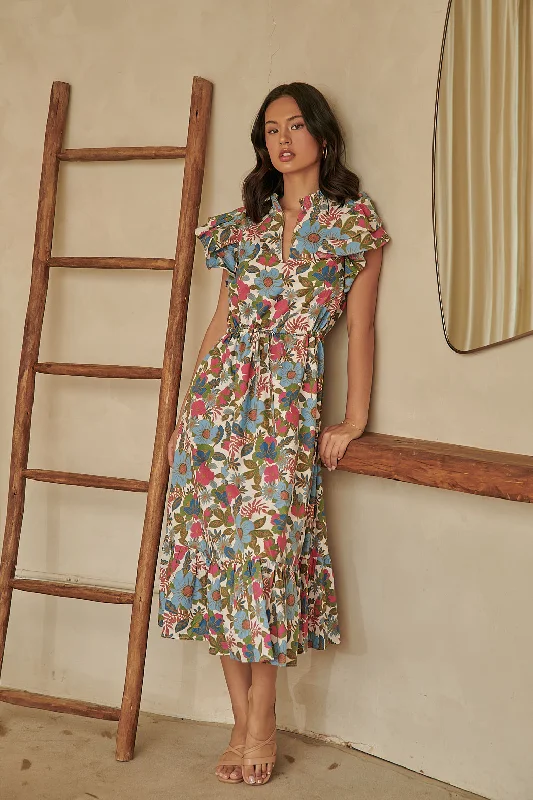 Stylish Outerwear Clothing For Women Avitall Floral Dillan Midi Ruffle Dress