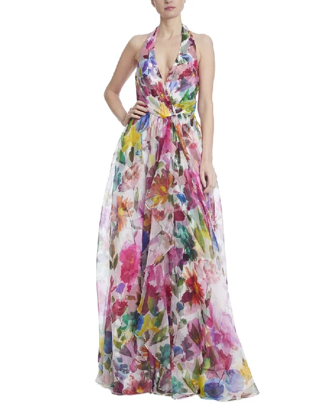 Badgley Mischka Floral Organza Halter Gown