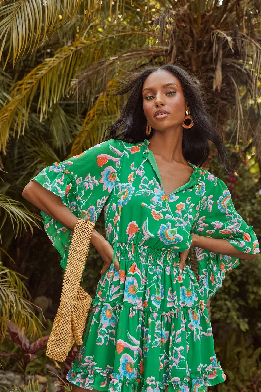 Belize Floral Amorcito Bell Sleeve Mini Dress