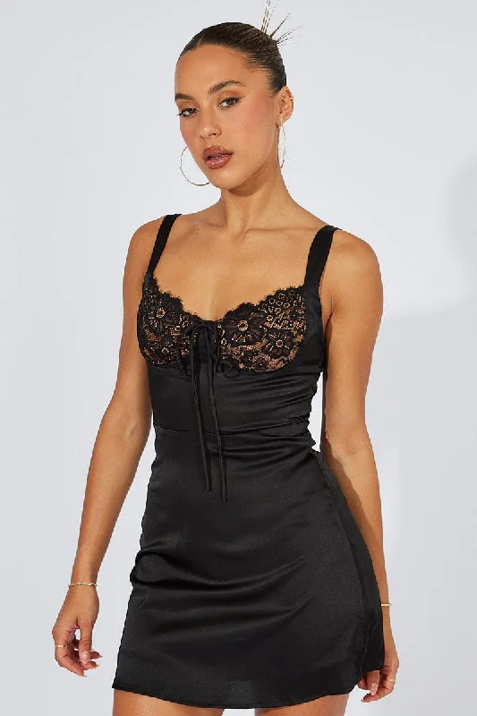 Black Mini Dress Sleeveless Satin