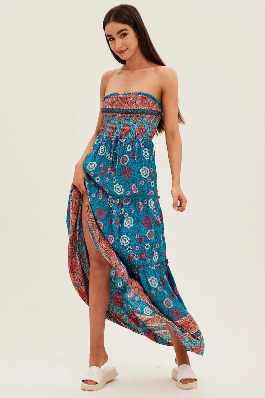 Top 10 Women's Online Clothing Stores Boho Print Maxi Dress Bandeau Sun Dress
