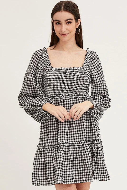 Extreme Clearance Deals Check Shirred Skater Dress