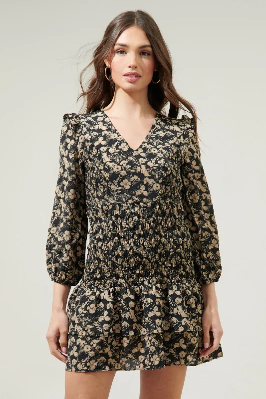 Women's Clothes For Outdoor Events Coco Floral Smocked Drop Waist Mini Dress