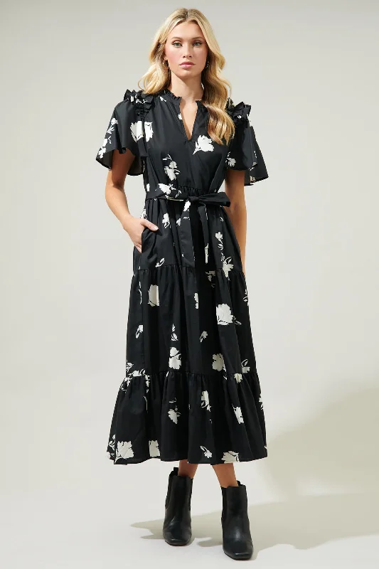 Sophisticated Women's Fashion Fleur Noir Escondido Tiered Shift Midi Dress