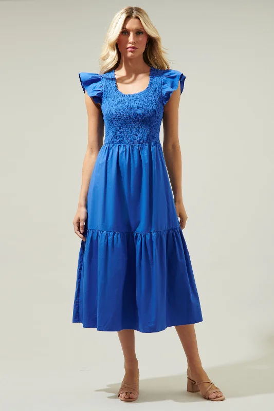 Plus-Size Women's Clothing Ingrid Poplin Smocked Tiered Midi Dress