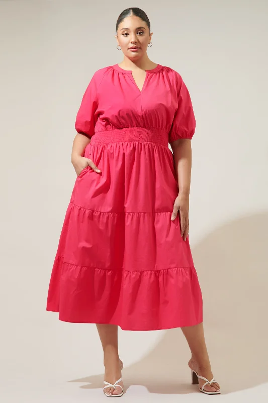 Holiday Special Offers Jamila Poplin Puff Sleeve MIdi Dress Curve