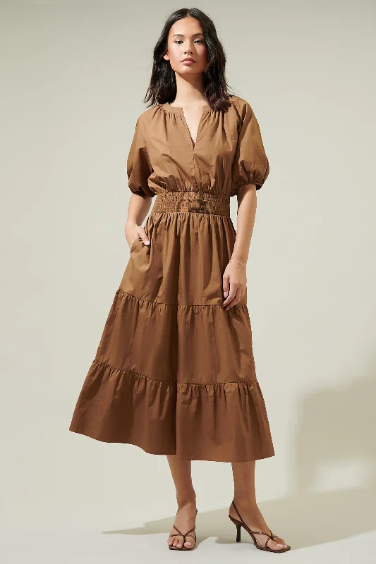 Online Boutiques Affordable Jamila Poplin Puff Sleeve MIdi Dress