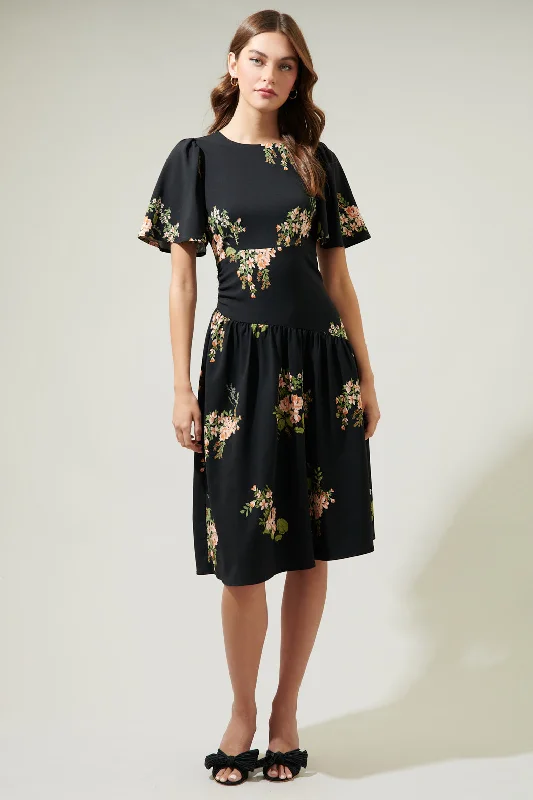 Chic Women's Clothing Jasleen Floral Bruna Drop Waist Midi Dress