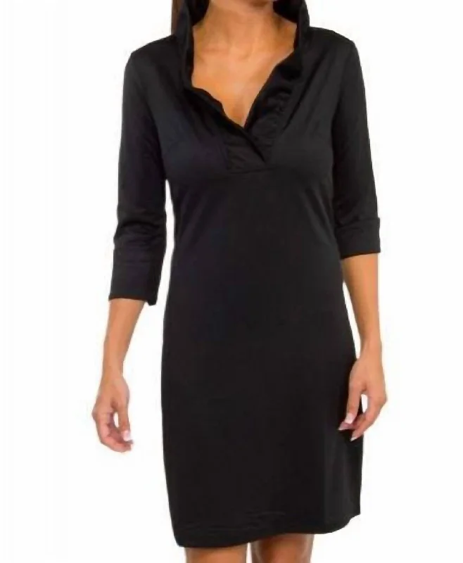 Jersey Ruffneck Dress - Solid In Black