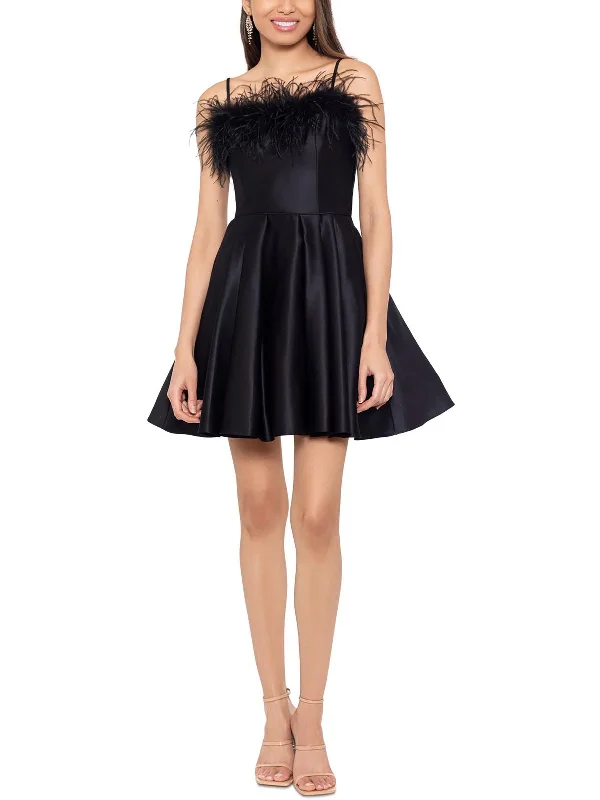 Everyday Women's Fashion Trends Juniors Womens Solid Satin Fit & Flare Dress