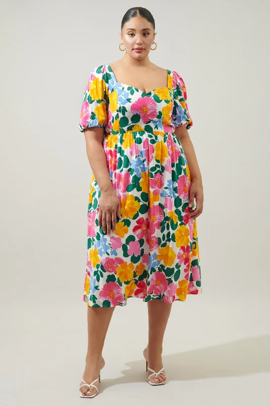 Kokomo Floral Farah Back Cut Out Midi Dress Curve