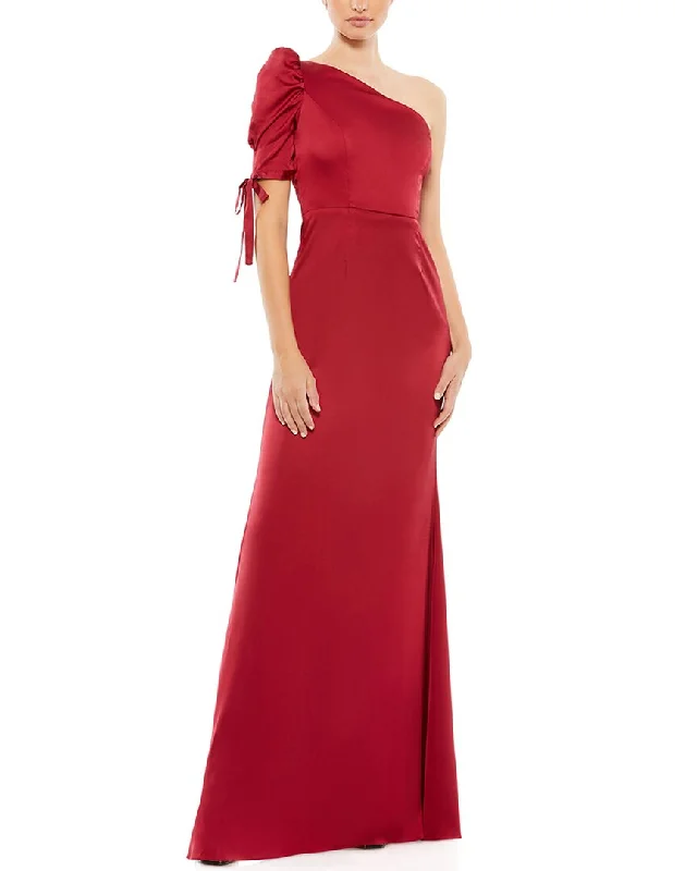 Trendy Boutique Online Mac Duggal Satin One-Shoulder Puff Sleeve Trumpet Gown