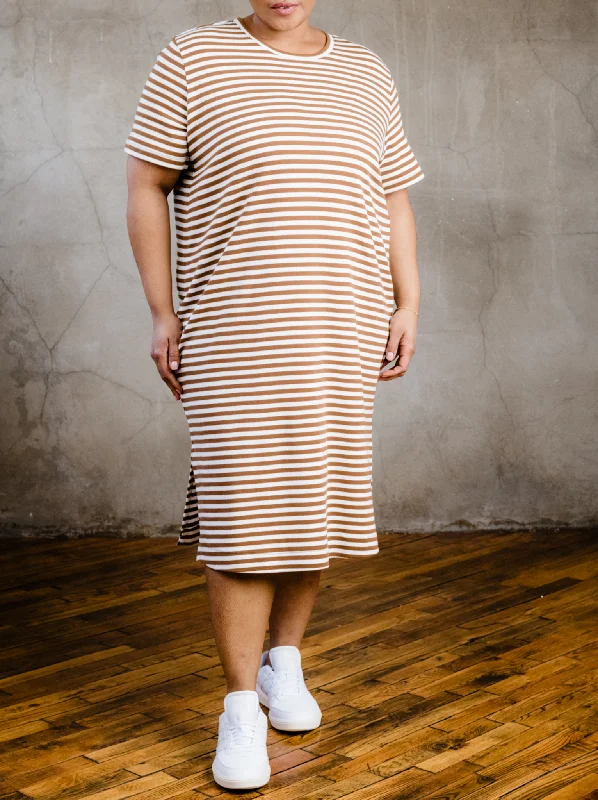 Clothes For Woman Maria Boxy Midi Dress - Pecan Stripe