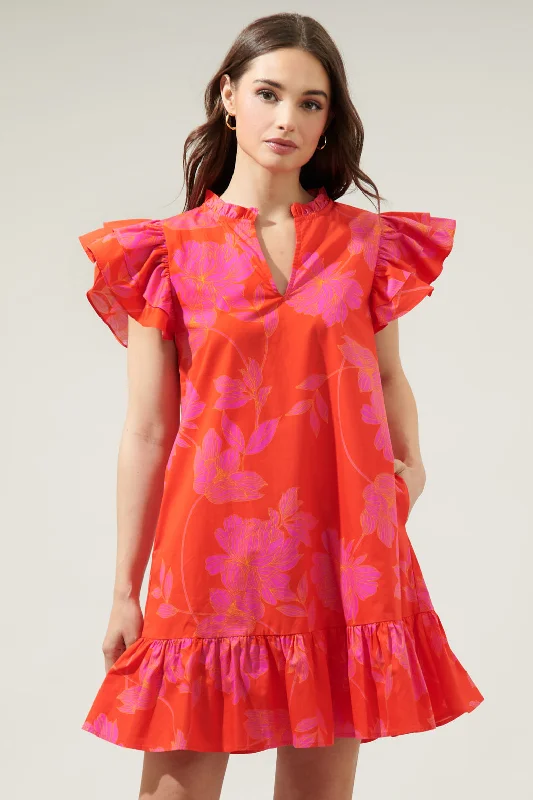 Women's Clothing For Outdoor Events Maylene Mile Floral Ruffle Shift Dress