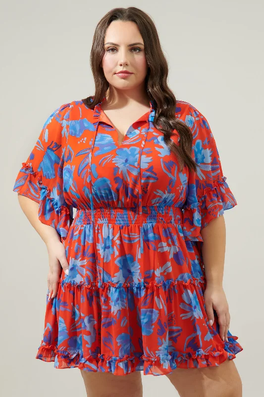 Mazie Floral Amorcito Bell Sleeve Mini Dress Curve